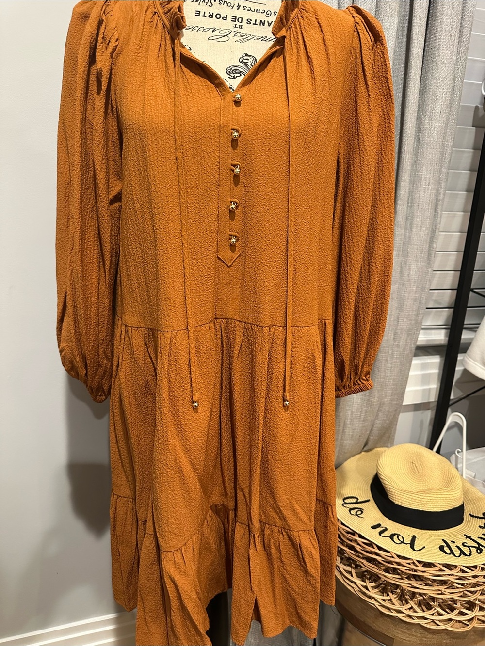 Calvin Klein Rust Orange Tiered Midi Dress